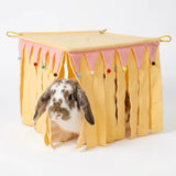 Load image into Gallery viewer, Cozy Fleece Bunny Hideout Tent with Pom-Poms | 4-Sided Light-Blocking Small Animal Hideaway for Rabbits