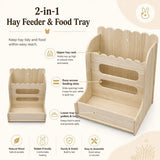 Load image into Gallery viewer, 2-in-1 wooden rabbit hay feeder with upper hay rack, feeding slots, and lower food tray