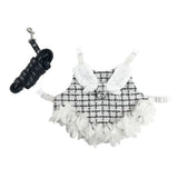 Load image into Gallery viewer, Classic black and white houndstooth tweed rabbit harness dress with quick-fasten buckles and black vegan leather leash.