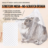 Load image into Gallery viewer, Gentle stretchy honeycomb mesh swaddle bag securing a rabbit to prevent scratches during home grooming.