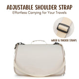 Load image into Gallery viewer, Close-up of the wider and thicker adjustable nylon shoulder strap on the back of the portable small pet carrier bag.