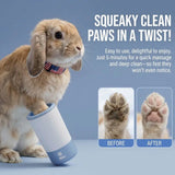 Load image into Gallery viewer, Cute lop-eared bunny using an automatic paw cleaner showing dirty and clean paw pads before and after 5-minute grooming.