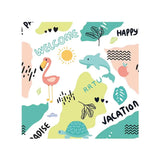 Load image into Gallery viewer, Full pattern swatch of the anti-scratch rabbit grooming wrap featuring tropical flamingo, dolphin, sea turtle, and summer vacation print