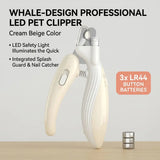 Load image into Gallery viewer, Cream beige colored whale-design bunny nail trimmer featuring an LED safety light to illuminate the quick and a mess-free integrated splash guard.