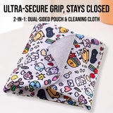 Load image into Gallery viewer, Folded dual-sided rabbit swaddle showing the printed outer cover and ultra-soft fleece self-adhering interior lining
