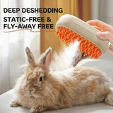 Load image into Gallery viewer, Hands-on demonstration of steaming mist brush grooming a brown rabbit to deeply deshed loose fur without static.