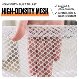 Load image into Gallery viewer, Hand demonstrating the durable, chew-resistant 4mm honeycomb mesh fabric of the small animal grooming bag.