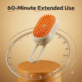 Load image into Gallery viewer, Steaming pet brush displayed on a pedestal highlighting up to 60 minutes of extended continuous grooming time.