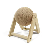 Load image into Gallery viewer, Natural sisal rope rabbit scratching ball toy with a sturdy wooden triangle frame and hanging brass bell.