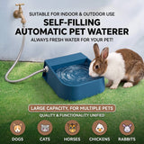 Load image into Gallery viewer, A self-filling automatic pet waterer attached to an outdoor garden faucet, providing continuous fresh drinking water for rabbits and small pets on grass.