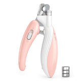 Load image into Gallery viewer, Peach pink LED rabbit nail clippers featuring a built-in safety light and included LR44 batteries, designed for safe at-home bunny grooming.