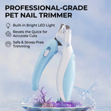 Load image into Gallery viewer, Professional-grade blue bunny nail trimmer featuring a built-in bright LED light to reveal the quick for safe, stress-free Holland Lop nail trimming.