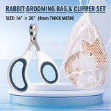 Load image into Gallery viewer, Blue ergonomic small pet claw clipper and white mesh grooming sack combo for rabbits and guinea pigs.