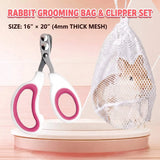 Load image into Gallery viewer, Complete bunny grooming kit featuring a pink safety nail clipper paired with a breathable 16x20 inch mesh bag.