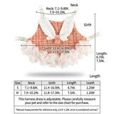 Load image into Gallery viewer, Size guide and measurement chart for small and medium rabbit harness dress, displaying neck, girth, and back length dimensions in inches.