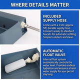 Load image into Gallery viewer, Close-up product detail view showcasing the 5-foot braided stainless steel water supply hose and the internal automatic float valve mechanism for water level regulation.