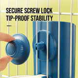Load image into Gallery viewer, Close-up showing the secure screw lock installation method of the automatic bunny water dispenser on a wire cage.