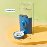 Load image into Gallery viewer, Product dimensions infographic for the serene blue automatic bunny water bottle dispenser.