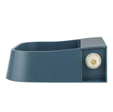Load image into Gallery viewer, Side profile view of the low-profile blue automatic rabbit water bowl, displaying the side water inlet connector and ergonomic slanted rim design.