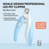 Load image into Gallery viewer, Sky blue whale-design professional rabbit nail trimmer featuring an LED safety light to easily illuminate the quick and an integrated nail catcher shield for mess-free indoor grooming of Holland Lops and dwarf bunnies.