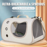 Load image into Gallery viewer, Side angle view of the cream-colored bunny travel bag featuring a breathable mesh side panel, heart-shaped clear window, and metal air grommets.