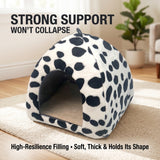 Load image into Gallery viewer, Black and white spotted bunny hideout cave featuring sturdy foam walls that resist collapsing.