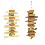 Load image into Gallery viewer, Pair of hanging small pet chew toys featuring sweet bamboo string and apple wood branch string on white background