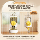 Load image into Gallery viewer, Front view of a rabbit cage with a matching gravity food and water dispenser set, featuring removable lids for effortless top refills and a large-mouth design for easier eating.