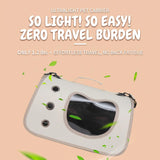 Load image into Gallery viewer, Ultralight 1.2 lbs rabbit travel carrier tote held effortlessly, showing zero travel burden design with surrounding green leaves.